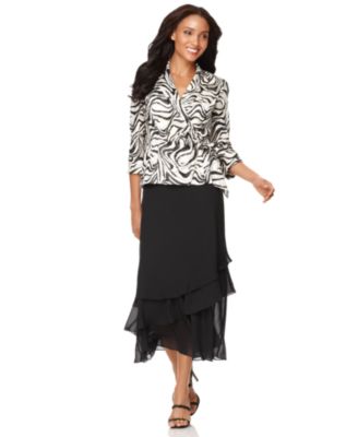 Printed Blouse & Tiered Chiffon Midi Skirt
