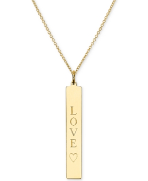 Sarah Chloe Engraved Love Bar Pendant Necklace In 14k Gold Over Silver, 18" (also Available In Sterling Silver)