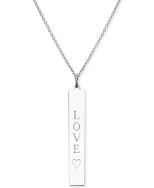 Sarah Chloe Engraved Love Bar Pendant Necklace In 14k Gold Over Silver, 18" (also Available In Sterling Silver)