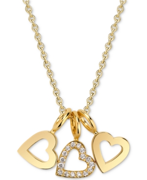 Sarah Chloe Diamond Accent Triple Heart Charm Pendant Necklace In 14k Gold-plated Sterling Silver, 18" In Gold Over Silver