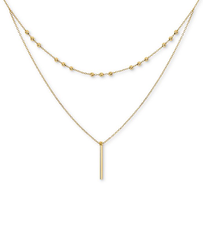 Macy's TwoLayer Beaded & Bar 17" Pendant Necklace in 14k Gold Macy's