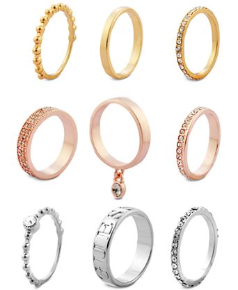 Tri-Tone 9-Pc. Set Crystal Stacker Rings