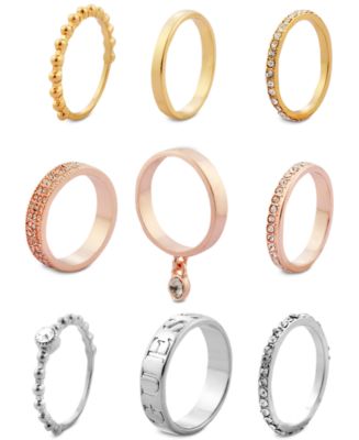 GUESS Tri-Tone 9-Pc. Set Crystal Stacker Rings - Macy's