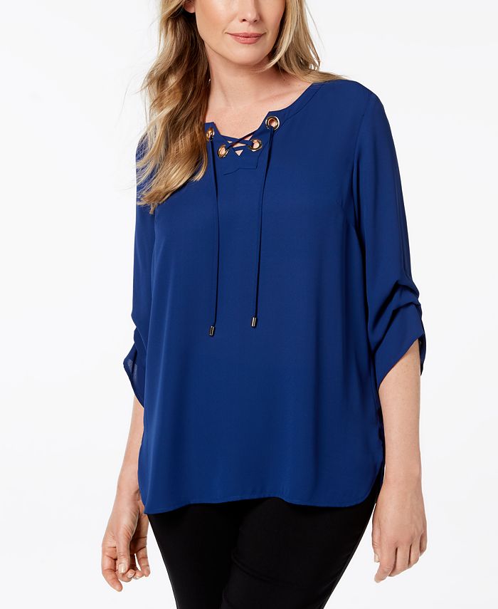 JM Collection Petite Grommet Lace-Up Top, Created for Macy's - Macy's