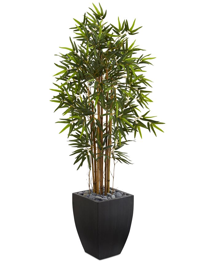 Nearly Natural - 5' Bamboo Artificial Tree in Black-Washed Planter