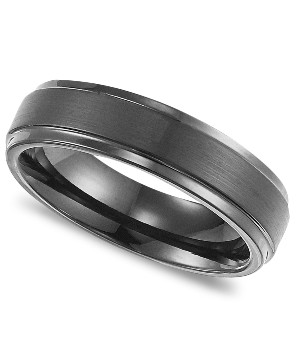 Men's Black Tungsten Carbide Ring, Comfort Fit Wedding Band (6mm) - Tungsten
