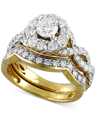 Macy's Diamond Halo Interlocking Bridal Set (2 ct. t.w.) in 14k Gold ...