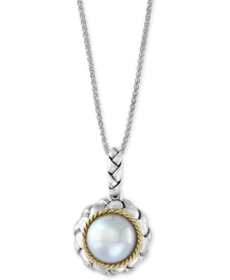 EFFY Collection - Cultured Freshwater Pearl (9mm) 18" Pendant Necklace in Sterling Silver & 18k Gold