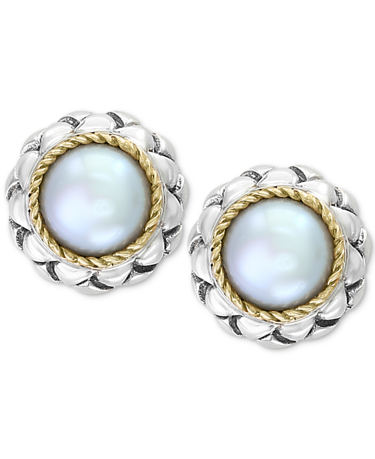 Effy Collection Effy Cultured Freshwater Pearl (8mm) Stud Earrings in Sterling Silver & 18k Gold