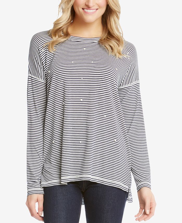 Pearl Embellished Tops For Women 2026.Karen Kane Striped Faux-Pearl-Embellished Top - Macy's
