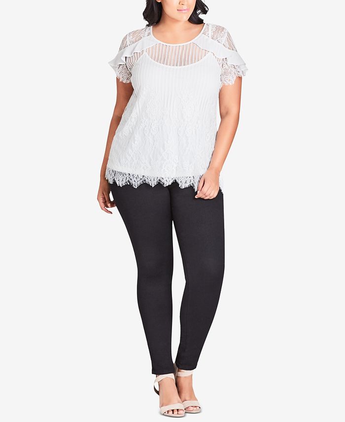 City Chic Trendy Plus Size Lace Overlay Top - Macy's
