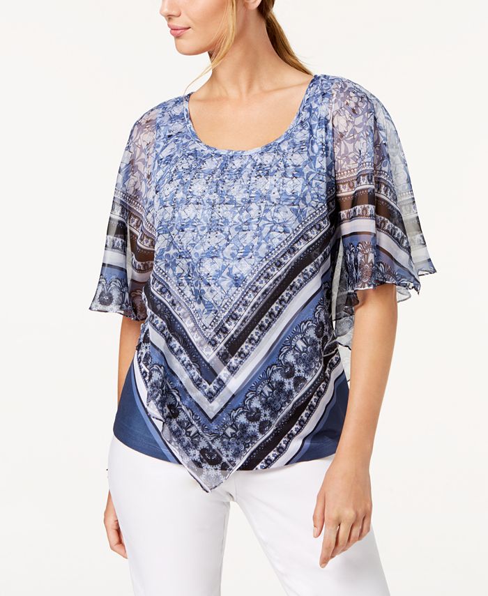 JM Collection Printed Poncho Top, Created for Macy's - Macy's
