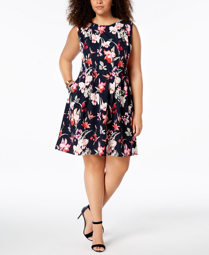 Jessica Howard Plus Size Floral Fit & Flare Dress - Macy's