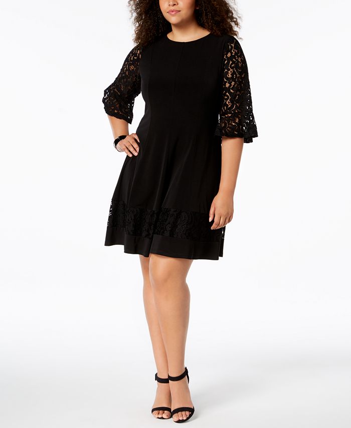 Jessica Howard Plus Size Lace Bell-Sleeve Dress - Macy's