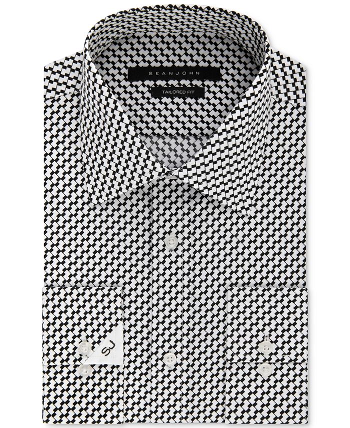 Sean John Men's Classic/Regular Fit Black Print Dress Shirt - Macy's