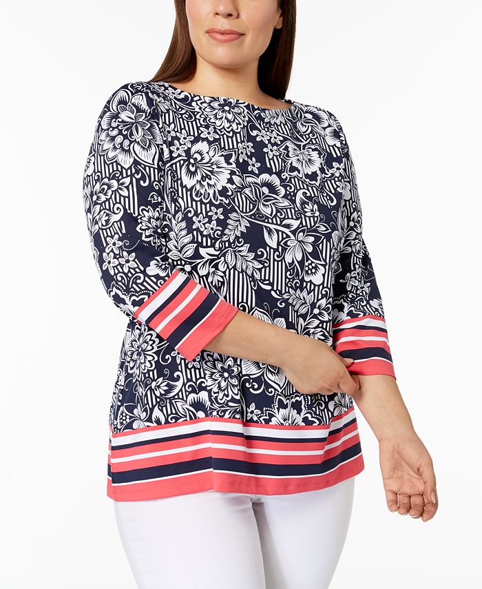 Charter Club Plus Size Printed Boat-Neck Top, Created for Macy's ...
