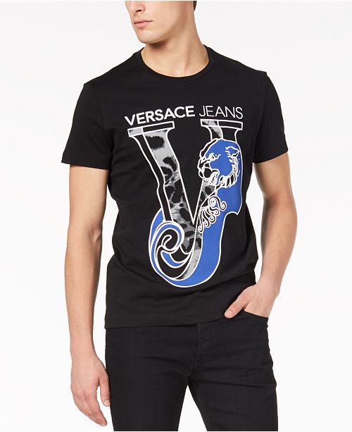 Versace Jeans Men S Leopard Logo Print T Shirt Reviews T Shirts Men Macy S
