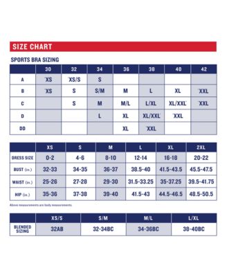 champion sports bra size chart