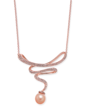 image of Pink Cultured Freshwater Pearl (8-1/2 mm) & Diamond (1/2 ct. t.w.) 15-1/2