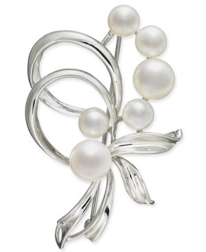 image of Cultured Freshwater Pearl (7mm & 5mm) Pin in Sterling Silver and 18k Gold Over Silver