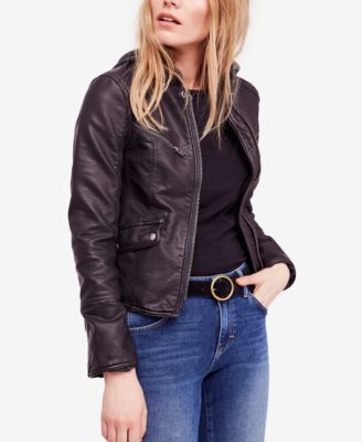 free people faux leather jacket with hood