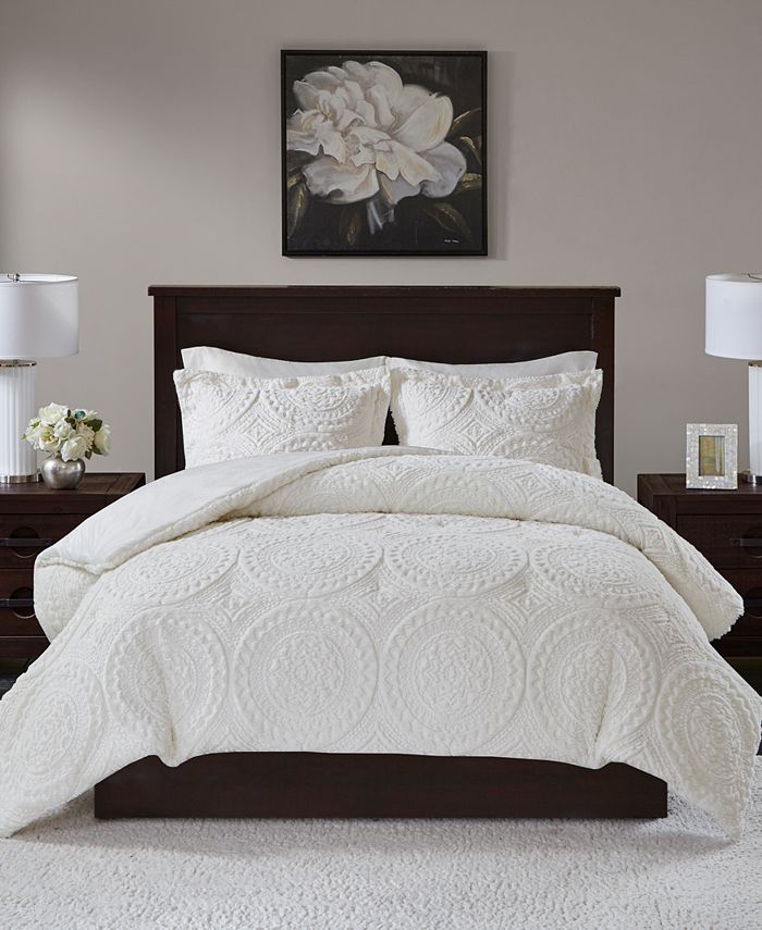 Arya Medallion Embroidered Faux Fur 2-Pc. Comforter Set, Twin/Twin XL