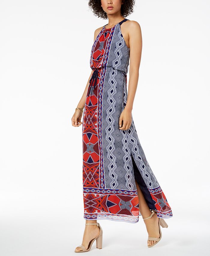 Nine West Printed Drawstring Maxi Dress - Macy's