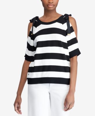 Lauren Ralph Lauren - Striped French Terry Cold-Shoulder Top