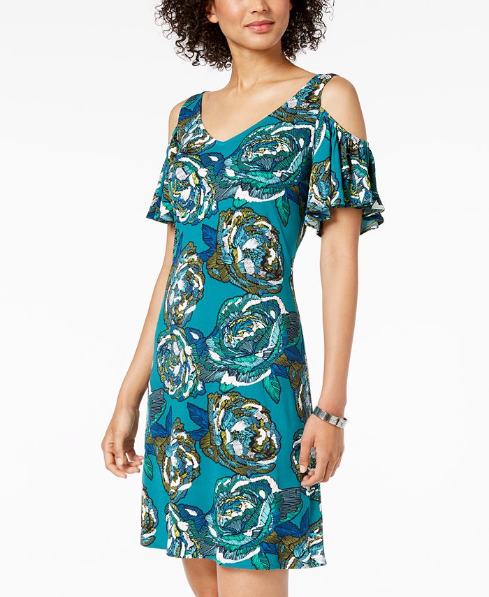 MSK Women's Cold Shoulder Split Neck Dress Blue Size Large