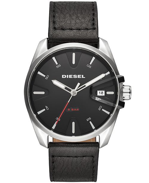 Diesel Men S Ms9 Black Leather Strap Watch 44mm Reviews Watches Jewelry Watches Macy S