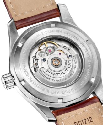 Men's Swiss Automatic Khaki Field Brown Leather Strap Watch 42mm H70555533