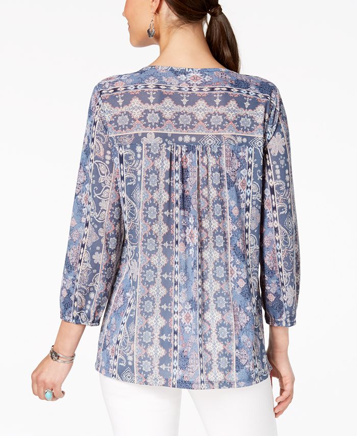 Style Co Womens Printed Peasant Top Blue Size X Small
