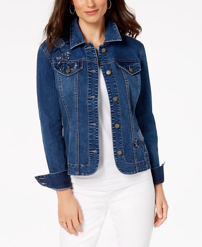 Charter Club Embroidered Denim Jacket, Created for Macy's - Macy's