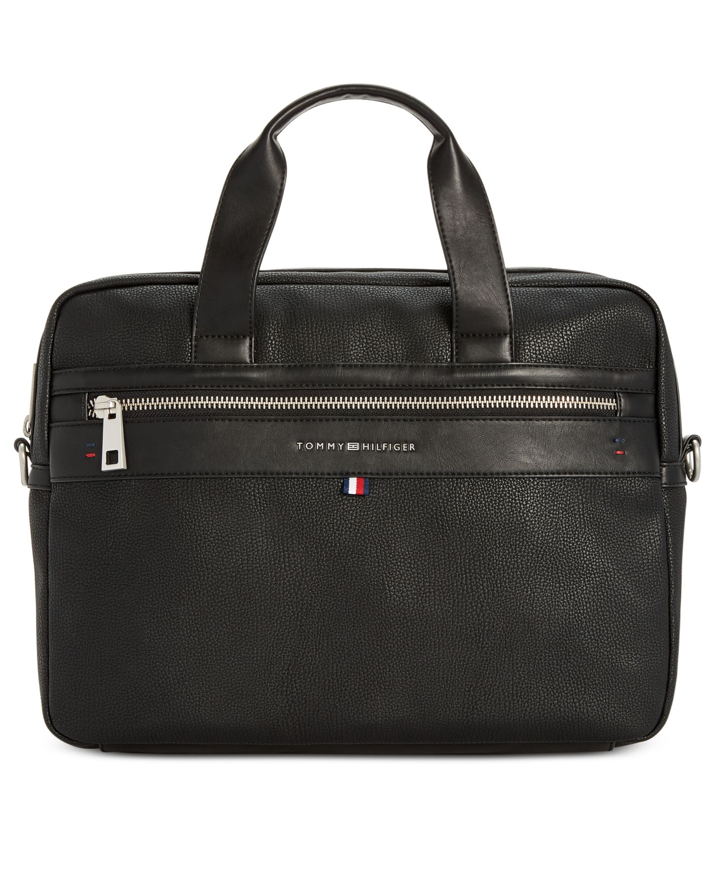 Мужская сумка Tommy Hilfiger Pebble Faux-Leather Leo Briefcase, цвет: Чёрный — фото 1