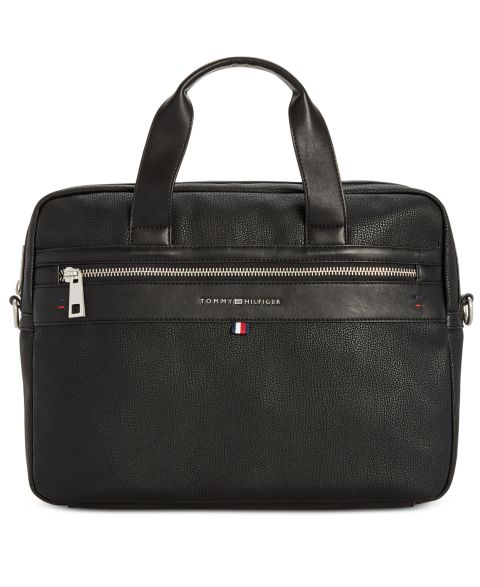 Мужская сумка Tommy Hilfiger Pebble Faux-Leather Leo Briefcase, цвет: Чёрный
