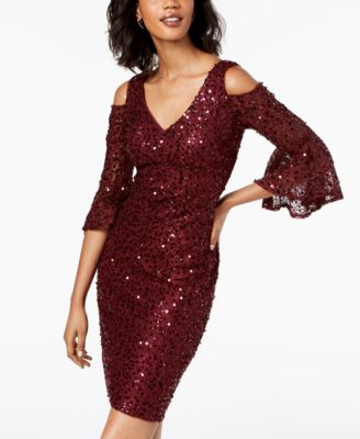 Nightway Sequined Lace Bell-Sleeve Dress