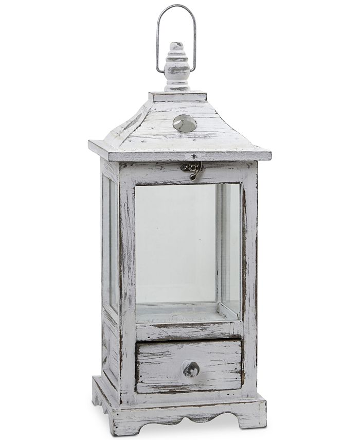 Nearly Natural - Distressed Wood Lantern with Drawer