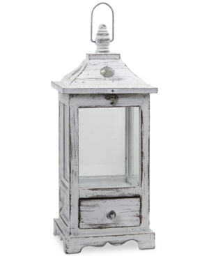 Shop Nearly Natural Distressed Wood Lantern With Drawer In White