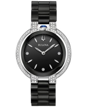 image of Bulova Women-s Diamond (1/3 ct. t.w.) Rubaiyat Stainless Steel & Black Ceramic Bracelet Watch 35mm
