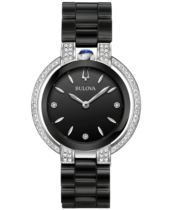 Bulova - Women's Diamond (1/3 ct. t.w.) Rubaiyat Stainless Steel & Black Ceramic Bracelet Watch 35mm