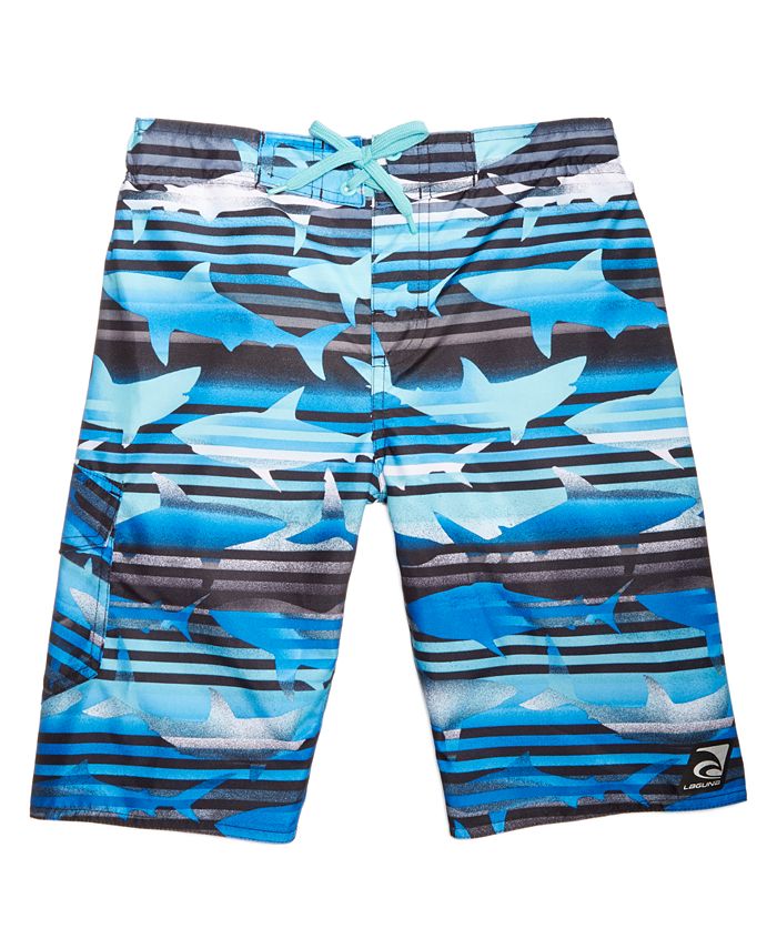 Laguna Big Boys Shark-Print Swim Trunks - Macy's