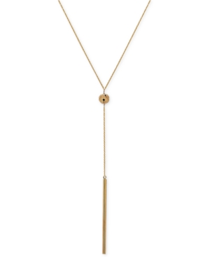 image of Polished Bar and Bead Lariat Necklace in 14k Gold, 17