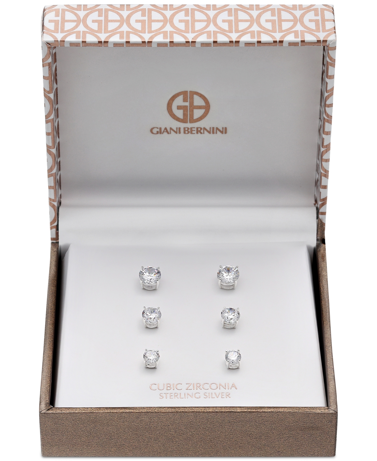 Giani Bernini Cubic Zirconia Stud Earring Set in 18k Gold over Sterlingor Sterling Silver, Created for Macy's - Silver