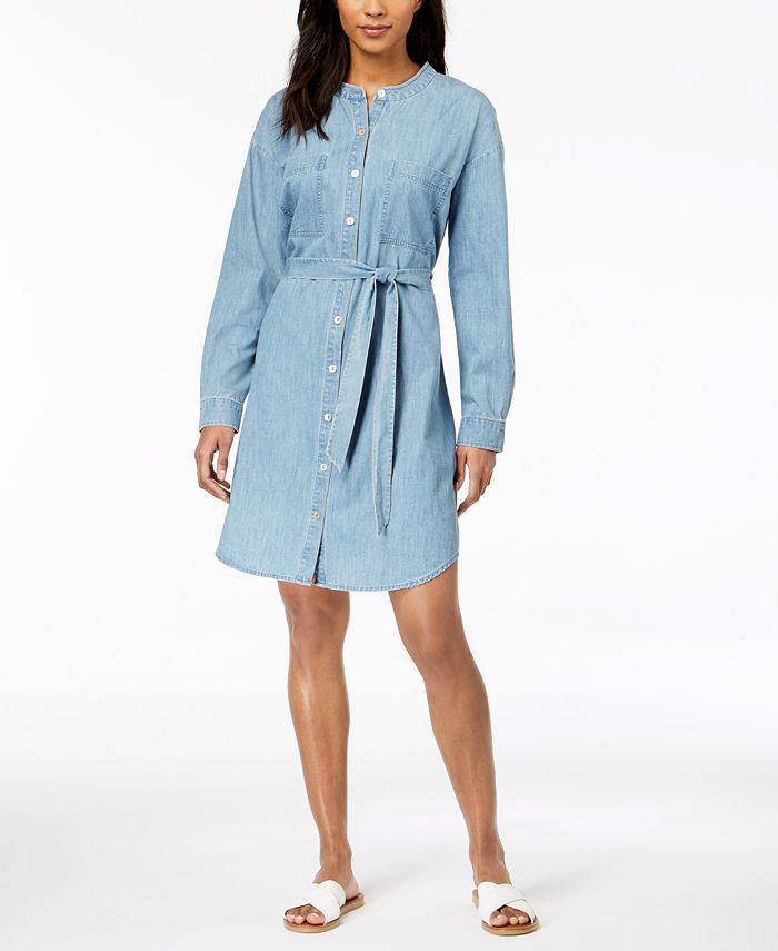 Eileen Fisher Organic Cotton Mandarin-Collar Shirtdress - Macy's