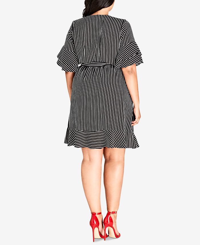 City Chic Trendy Plus Size Chenelle Striped Ruffled Wrap Dress - Macy's