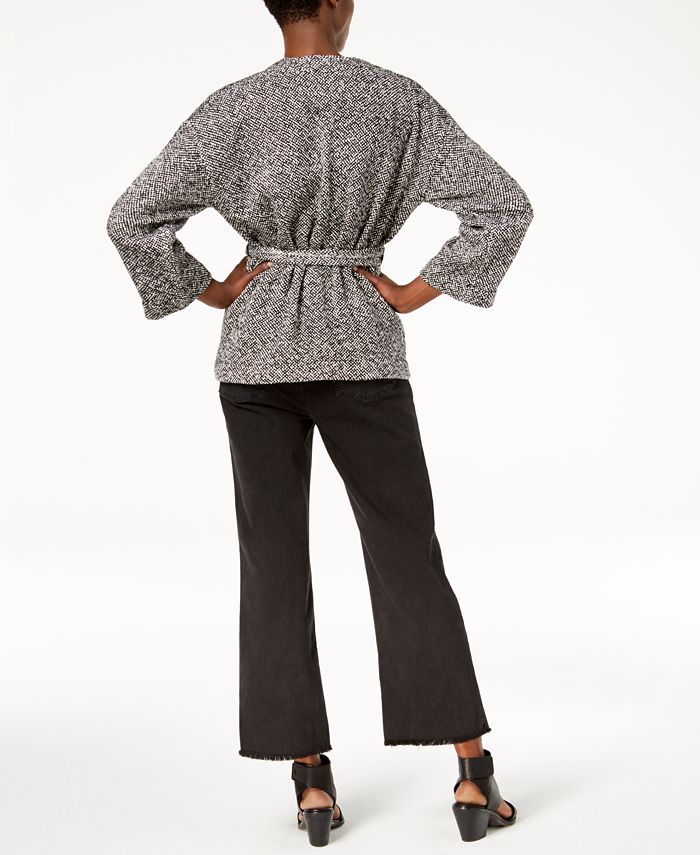 EILEEN FISHER Womens Navy Pocketed Kimono Jacket Color Block Long Sleeve Jacket