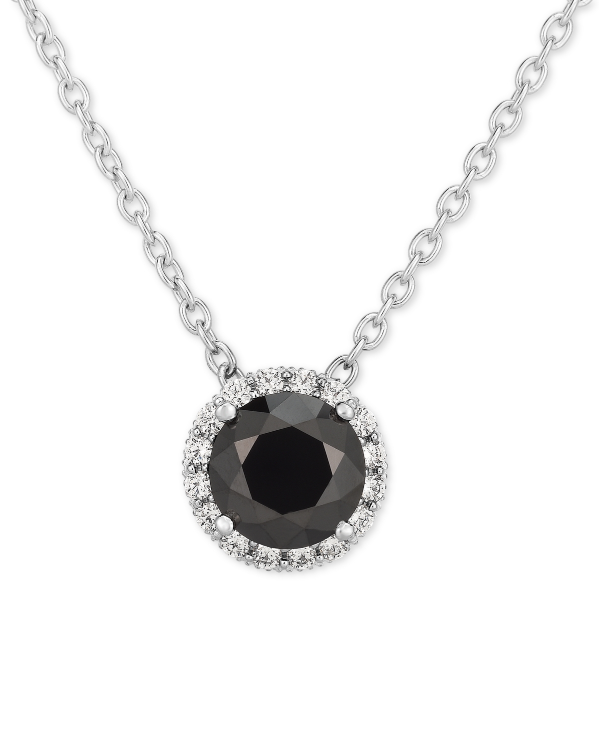 Black Cubic Zirconia 18" Pendant Necklace in Sterling Silver - Black Cubic Zirconia