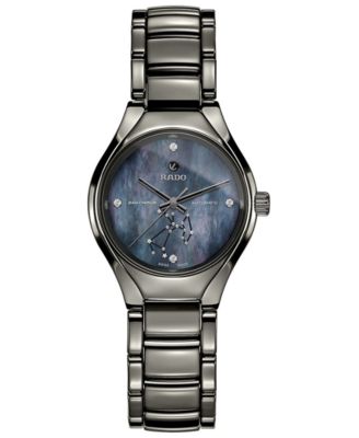 Rado - Women's Swiss Automatic True Star Sagittarius Sign Plasma Diamond-Accent High-Tech Ceramic Bracelet Watch 30mm