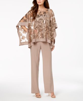 R & M Richards Sequin-Embellished Poncho & Pants - Macy's