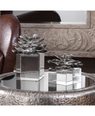 Indian Lotus Metallic Silver Flowers, Set of 2
